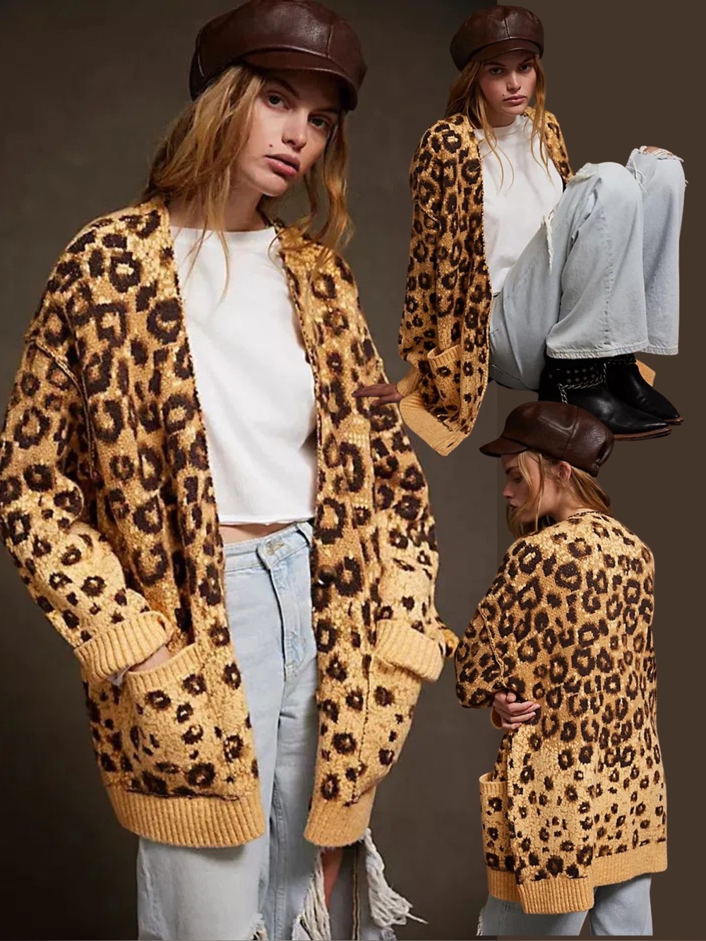 🐆 Free People Yellow Leopard State Side Cardigan (Size L)
